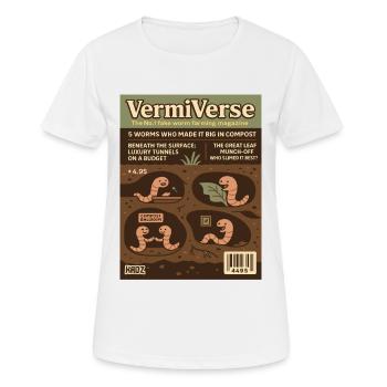 Magazine parodique de l’élevage de vers VermiVerse - T-shirt respirant Femme - blanc - Devant - AI Model Female 172 dark (172cm)