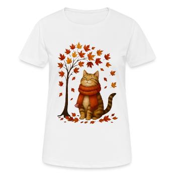 Herbstkatze mit rotem Schal - Frauen T-Shirt atmungsaktiv - Weiß - Vorne - AI Model Female 172 dark (172cm)