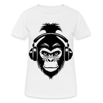 Entspannter Affe Wireless Kopfhörer Café Shirt - Frauen T-Shirt atmungsaktiv - Weiß - Vorne - AI Model Female 172 dark (172cm)