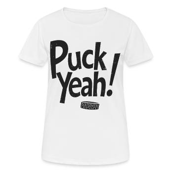 Puck Yeah Eishockey Spruch Hockey Puck Grafik - Frauen T-Shirt atmungsaktiv - Weiß - Vorne - AI Model Female 172 dark (172cm)