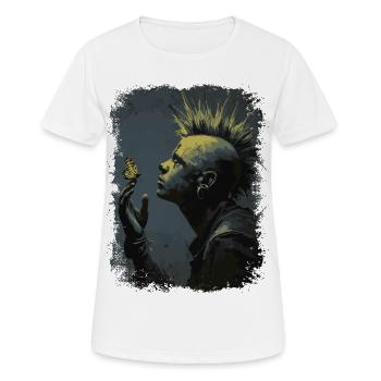 Punkrocker beobachtet Schmetterling - Frauen T-Shirt atmungsaktiv - Weiß - Vorne - AI Model Female 172 dark (172cm)