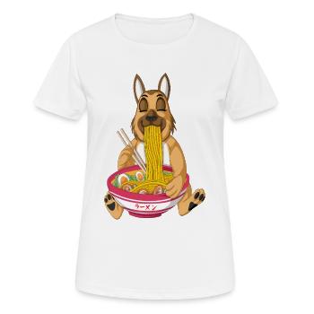 German Shepherd Eating Ramen - Women's Breathable T-Shirt - white - Front - AI Model Female 172 dark (172cm)