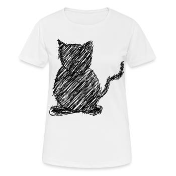 Katze Scribble Zeichnung Tier Geschenk - Frauen T-Shirt atmungsaktiv - Weiß - Vorne - AI Model Female 172 dark (172cm)