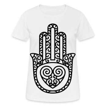 Hamsa – Hand of Fatima: Protection & Happiness - Women's Breathable T-Shirt - white - Front - AI Model Female 172 dark (172cm)