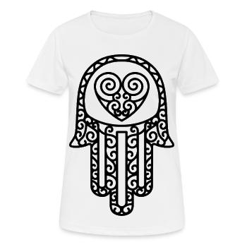 Hamsa – La main de Fatima : protection et bonheur - T-shirt respirant Femme - blanc - Devant - AI Model Female 172 dark (172cm)