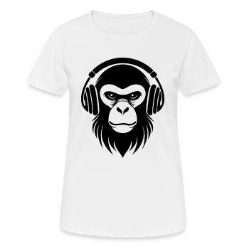 Gaming Affenkopf Crew Kopfhörer Fokussiert Shirt - Frauen T-Shirt atmungsaktiv - Weiß - Vorne - AI Model Female 172 dark (172cm)