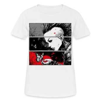 Punkrock Mädchen beobachtet Schmetterling - Frauen T-Shirt atmungsaktiv - Weiß - Vorne - AI Model Female 172 dark (172cm)