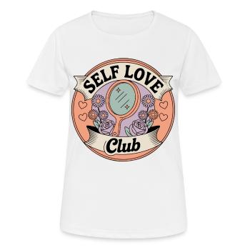 Selbstliebe Club Spiegel Badge - Frauen T-Shirt atmungsaktiv - Weiß - Vorne - AI Model Female 172 dark (172cm)
