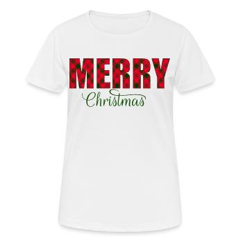 Merry Christmas Plaid Script - Women's Breathable T-Shirt - white - Front - AI Model Female 172 dark (172cm)