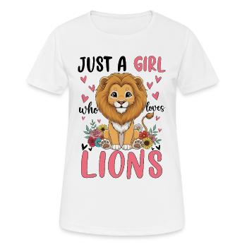 Mädchenlöwe Cartoon mit Blumenherz - Frauen T-Shirt atmungsaktiv - Weiß - Vorne - AI Model Female 172 dark (172cm)