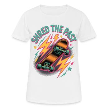 Skateboard T-Shirt Retro – Shred the Past - Frauen T-Shirt atmungsaktiv - Weiß - Vorne - AI Model Female 172 dark (172cm)