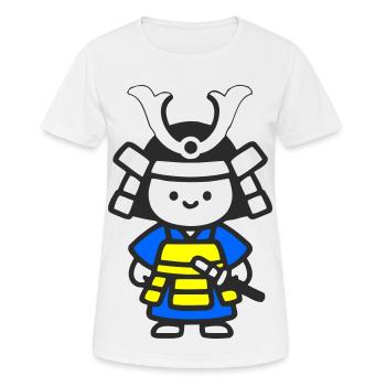Kawaii Samurai Child in Yellow Blue - Women's Breathable T-Shirt - white - Front - AI Model Female 172 dark (172cm)