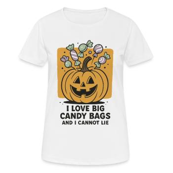 I Love Big Candy Bags Pumpkin Fun Saying Halloween - Women's Breathable T-Shirt - white - Front - AI Model Female 172 dark (172cm)