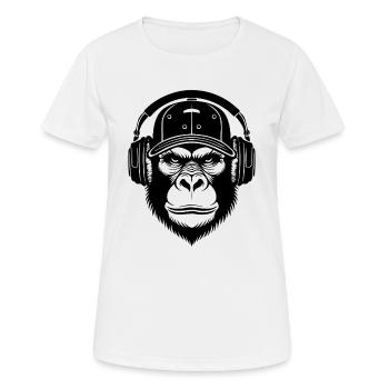 Chemise DJ Monkey Head – Turntable Scratch Look - T-shirt respirant Femme - blanc - Devant - AI Model Female 172 dark (172cm)