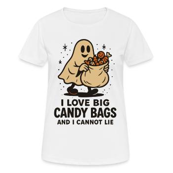 I Love Big Candy Bags Halloween Funny Saying Ghost - Women's Breathable T-Shirt - white - Front - AI Model Female 172 dark (172cm)