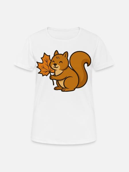 Cute Squirrel with Autumn Leaf Cartoon - Women's Breathable T-Shirt - white
