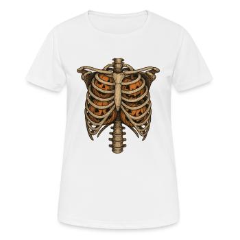 Chemise d’Halloween citrouille en cage thoracique | Squelette effrayant - T-shirt respirant Femme - blanc - Devant - AI Model Female 172 dark (172cm)