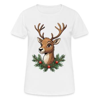 Hirschkopf mit Weihnachtskranz - Frauen T-Shirt atmungsaktiv - Weiß - Vorne - AI Model Female 172 dark (172cm)