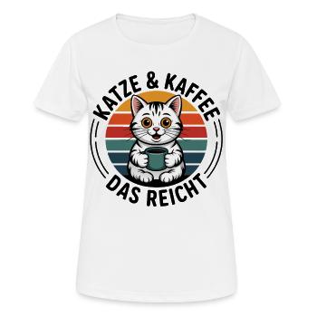 Katze und Kaffee das reicht - Frauen T-Shirt atmungsaktiv - Weiß - Vorne - AI Model Female 172 dark (172cm)