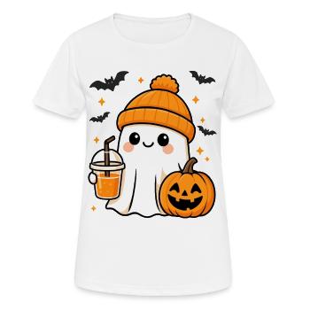 Süßer Cartoon Geist mit Kürbis Motiv Halloween - Frauen T-Shirt atmungsaktiv - Weiß - Vorne - AI Model Female 172 dark (172cm)