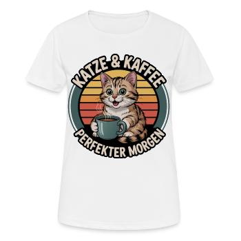 Chat et café Perfect Morning - T-shirt respirant Femme - blanc - Devant - AI Model Female 172 dark (172cm)