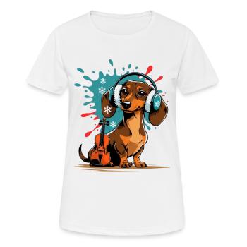 Teckel de musique d’hiver avec casque - T-shirt respirant Femme - blanc - Devant - AI Model Female 172 dark (172cm)