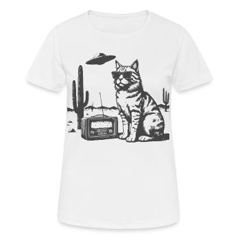 Sonnenbrillenkatze im Wüsten-Retro - Frauen T-Shirt atmungsaktiv - Weiß - Vorne - AI Model Female 172 dark (172cm)
