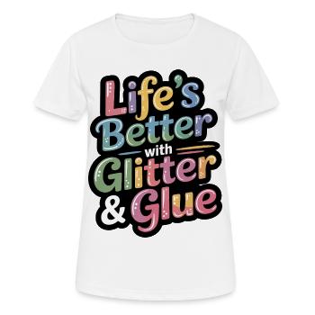 Glitzer & Kleber Lebensfreude - Frauen T-Shirt atmungsaktiv - Weiß - Vorne - AI Model Female 172 dark (172cm)