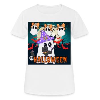 Cute Wizard Ghost and Black Cat Halloween - Women's Breathable T-Shirt - white - Front - AI Model Female 172 dark (172cm)