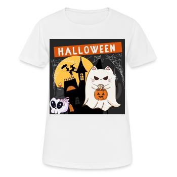 Kawaii Geisterkatze mit einem Halloween-Kürbis - Frauen T-Shirt atmungsaktiv - Weiß - Vorne - AI Model Female 172 dark (172cm)