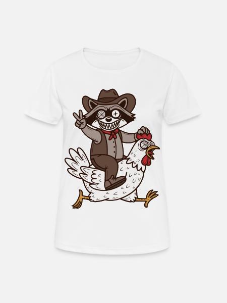 Crazy raccoon rides on crazy chicken - Women's Breathable T-Shirt - white
