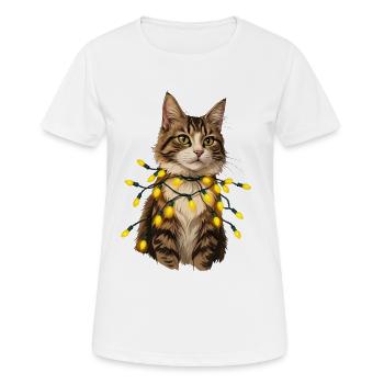 Lichterkatze mit Lampenkette - Frauen T-Shirt atmungsaktiv - Weiß - Vorne - AI Model Female 172 dark (172cm)