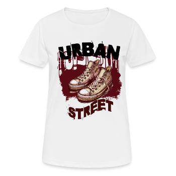 Street Sneaker Graffiti Duo - Frauen T-Shirt atmungsaktiv - Weiß - Vorne - AI Model Female 172 dark (172cm)