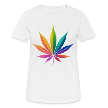 Regenbogen Cannabisblatt Kunst - Frauen T-Shirt atmungsaktiv - Weiß - Vorne - AI Model Female 172 dark (172cm)