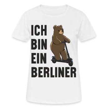 Ein Berliner-Bär auf Roller! Ich bin ein Berliner - Frauen T-Shirt atmungsaktiv - Weiß - Vorne - AI Model Female 172 dark (172cm)