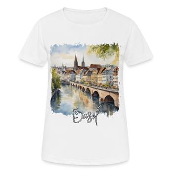 Aquarelle de Bâle, Bâle Suisse - T-shirt respirant Femme - blanc - Devant - AI Model Female 172 dark (172cm)
