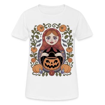 Halloween Matroschka Kürbiszauber - Frauen T-Shirt atmungsaktiv - Weiß - Vorne - AI Model Female 172 dark (172cm)