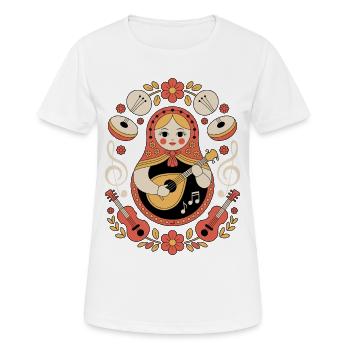 Matriochka Guitare Motif Folk - T-shirt respirant Femme - blanc - Devant - AI Model Female 172 dark (172cm)