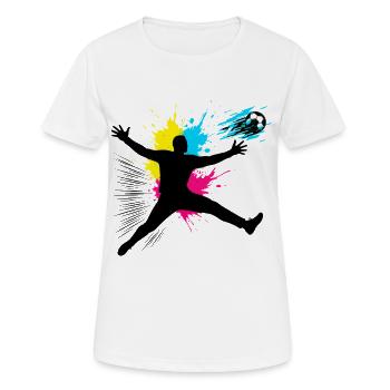 Fußball Torwart Sprung Mit Farbexplosion - Frauen T-Shirt atmungsaktiv - Weiß - Vorne - AI Model Female 172 dark (172cm)