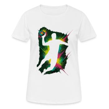 Handball Sprungwurf Spieler Silhouette Action - Frauen T-Shirt atmungsaktiv - Weiß - Vorne - AI Model Female 172 dark (172cm)