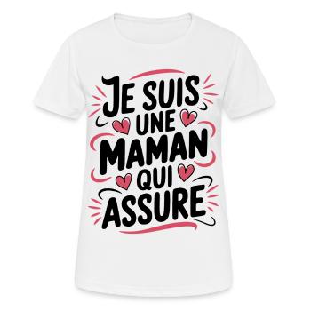 Ich bin eine Mutter, die versichert - Frauen T-Shirt atmungsaktiv - Weiß - Vorne - AI Model Female 172 dark (172cm)