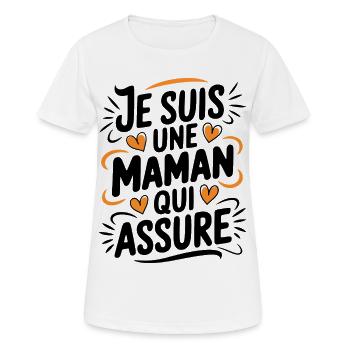 Ich bin eine Mutter, die versichert - Frauen T-Shirt atmungsaktiv - Weiß - Vorne - AI Model Female 172 dark (172cm)