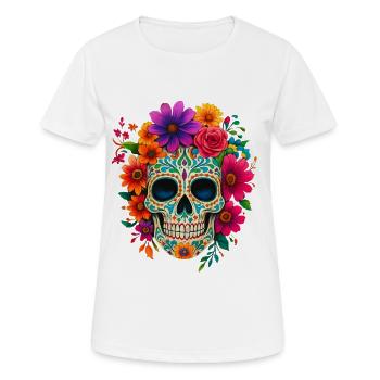 Crâne en sucre coloré avec des fleurs - T-shirt respirant Femme - blanc - Devant - AI Model Female 172 dark (172cm)