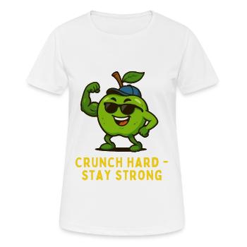 Crunch Hard Stay Strong -  Apfel Karikatur  - Frauen T-Shirt atmungsaktiv - Weiß - Vorne - AI Model Female 172 dark (172cm)