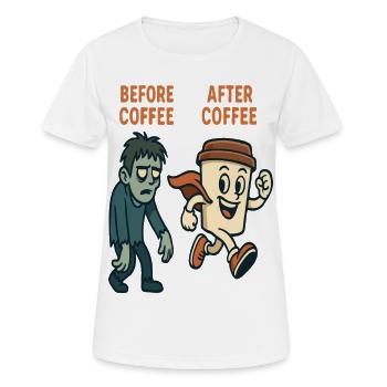 Vor dem Kaffee Nach dem Kaffee - Frauen T-Shirt atmungsaktiv - Weiß - Vorne - AI Model Female 172 dark (172cm)
