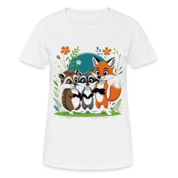 Waldfreunde Trio Fuchs Igel Waschbär - Frauen T-Shirt atmungsaktiv - Weiß - Vorne - AI Model Female 172 dark (172cm)