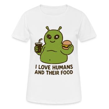 Un gastronome extraterrestre aime les humains - T-shirt respirant Femme - blanc - Devant - AI Model Female 172 dark (172cm)