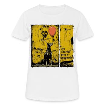 Life is Better with a Doberman | Comic Noir Style - Women's Breathable T-Shirt - white - Front - AI Model Female 172 dark (172cm)