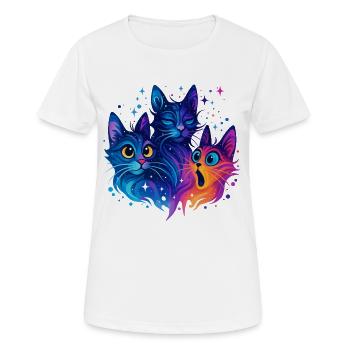 Trio de chats néon Galaxy - T-shirt respirant Femme - blanc - Devant - AI Model Female 172 dark (172cm)