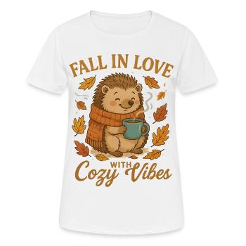 Herbstkuschel mit Igel und Tasse - Frauen T-Shirt atmungsaktiv - Weiß - Vorne - AI Model Female 172 dark (172cm)